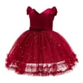 thumbnail image 2 of 3T Baby Girls Dress Toddler Girls Princess Dress Tulle Party Dress 4T Girls Sleeveless Stars Sequins Solid Color Dress Red, 2 of 7