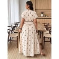 thumbnail image 2 of Random Floral Print Deep Shirred Waist Tie Plus Size Women Beach Maxi Dress, 2 of 8