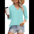 thumbnail image 1 of Blusas de Mujer con Mangas 3/4 y Cuello en V, Estilo Túnica Informal, Básicas, Holgadas Verde XL, 1 of 6