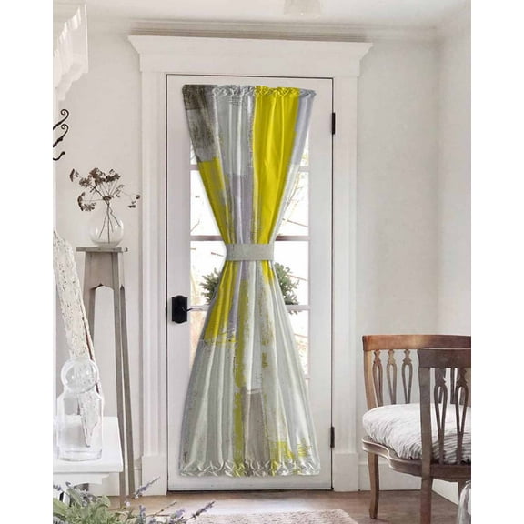 Yellow Blackout Curtains French Door Curtains for Door Window, Modern Geometric Grey Oil Painting Abstract Privacy Drapery for Patio/Sidelight Doors, 1 Panel with Tieback, 54 x 72 Inches