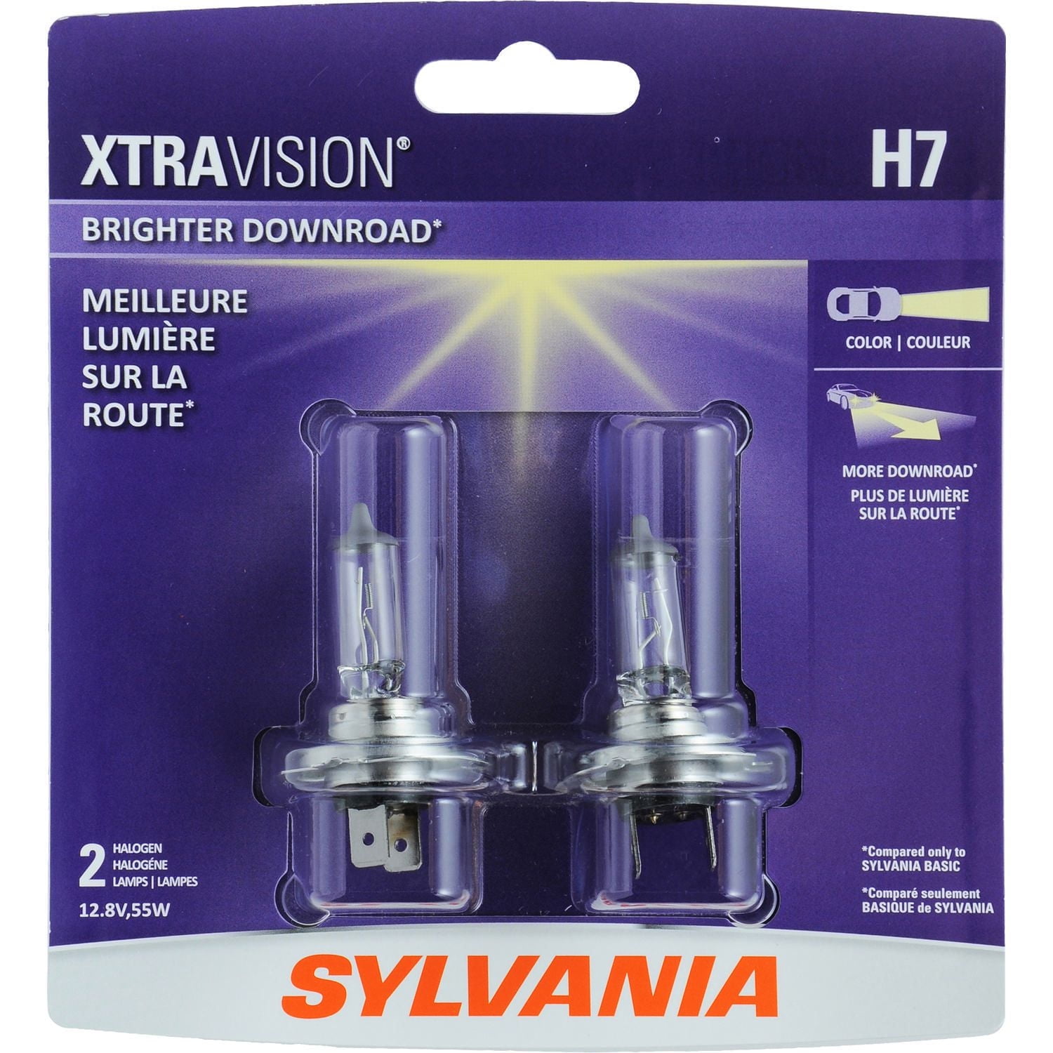 Phares halogènes XtraVision H7 de SYLVANIA Paq. de 2, 55 W