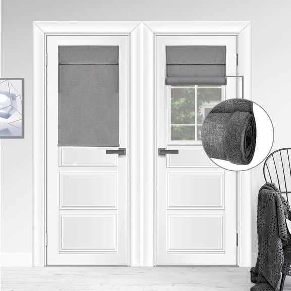 Cordless Blackout Door Curtains, Triple Layers 100% Light Blocking & UV Protect, Noiseless Adjustable Roller Shade, No Drill Window Blinds for Office, Ward, Home(18Wx42L,Dark Gray,1 Piece