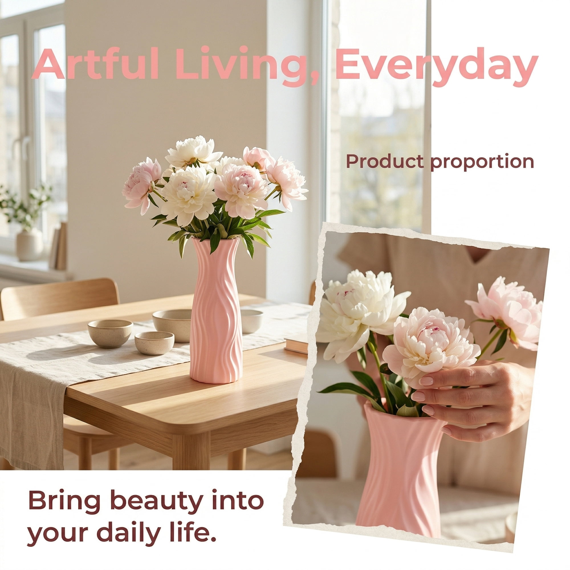 Unique Bargains Crystal Floral Slim Bloom Vase for Blossoms Pink 2.8"L x 2.8"W x 7.9"H