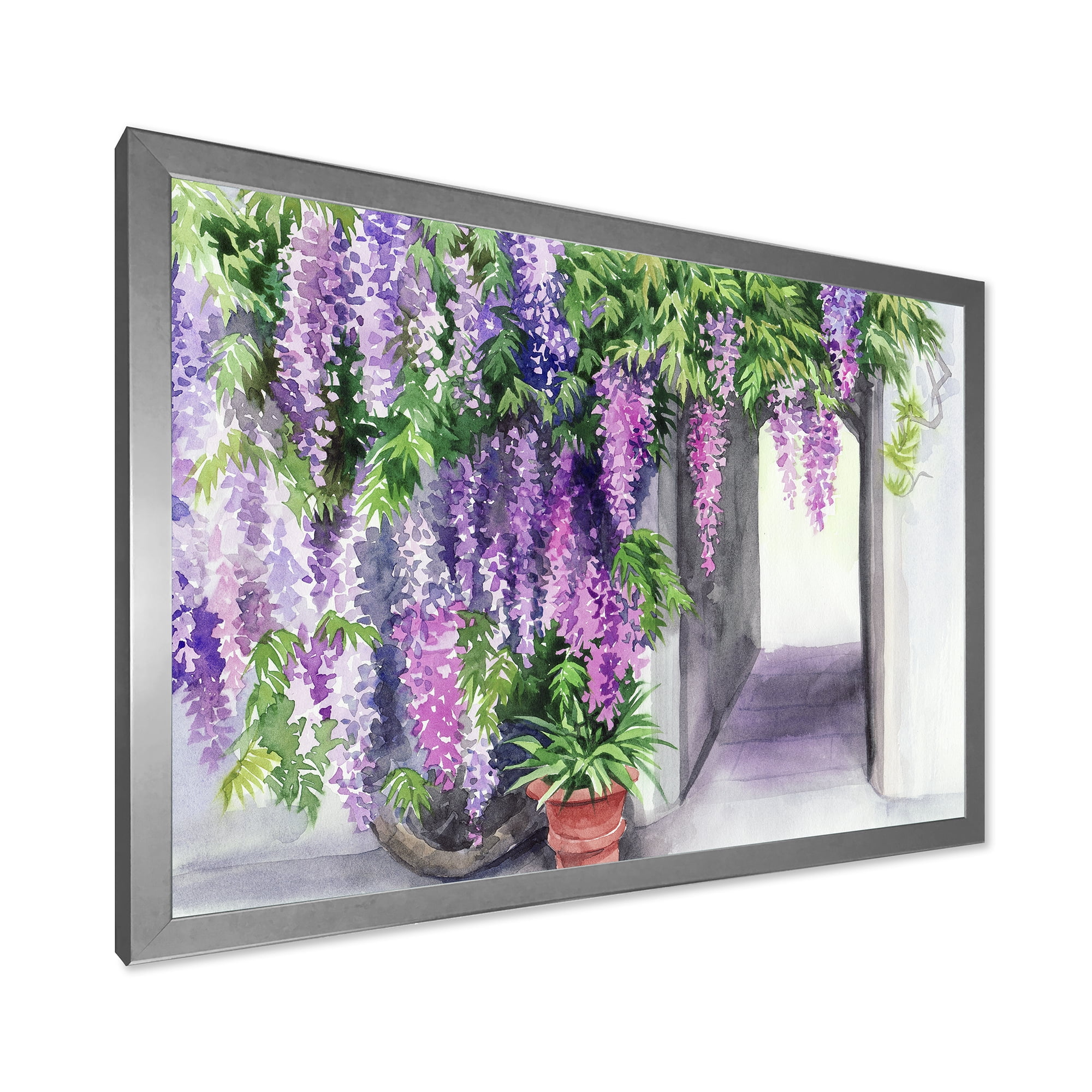 Designart 'Purple Wisteria Blossom' Traditional Framed Art Print
