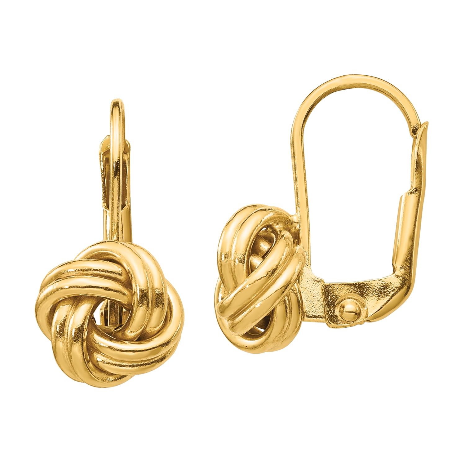 Solid 14k Yellow Gold Polished Love Knot Leverback Earrings 8mm x 13mm 