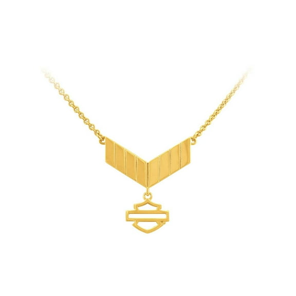 Harley-Davidson Womens Insignia Open Bar & Shield Sterling Necklace, Gold Plated, Harley Davidson