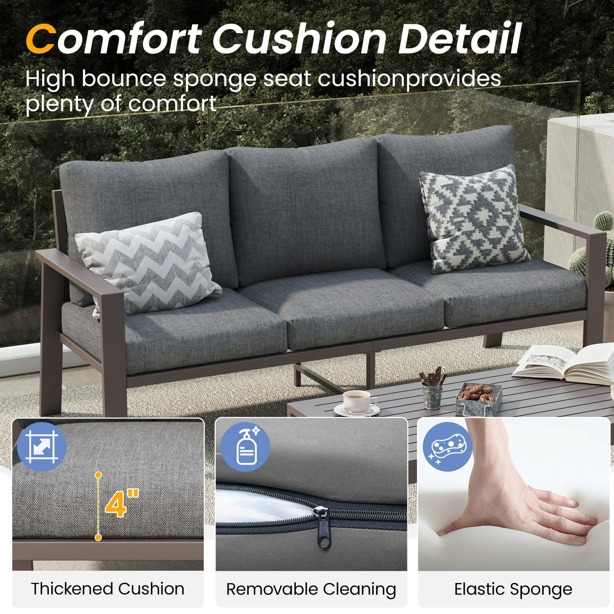 UDPATIO Aluminum Patio Furniture Set, Contemporary Outdoor Couch Set, Aluminum Patio Conversation Set, Gray