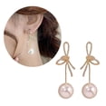 thumbnail image 2 of Osdhezcn Crystal Bowknot Drop Earrings for Women Imitation Pearl Pendant Earring Jewelry, 2 of 9