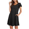 thumbnail image 4 of SHOPESSA Women's Round Neck Petal Short Sleeve With Pocket Ruffle Hem Tunic Dress Black Dresses for Women, 4 of 5