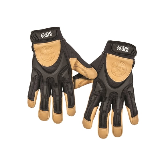 Klein Tools 60188 Work Gloves, Professional Grade Leather Gloves with Knuckle and Finger Protection, Thumb Reinforcement, Mesh Back, Large