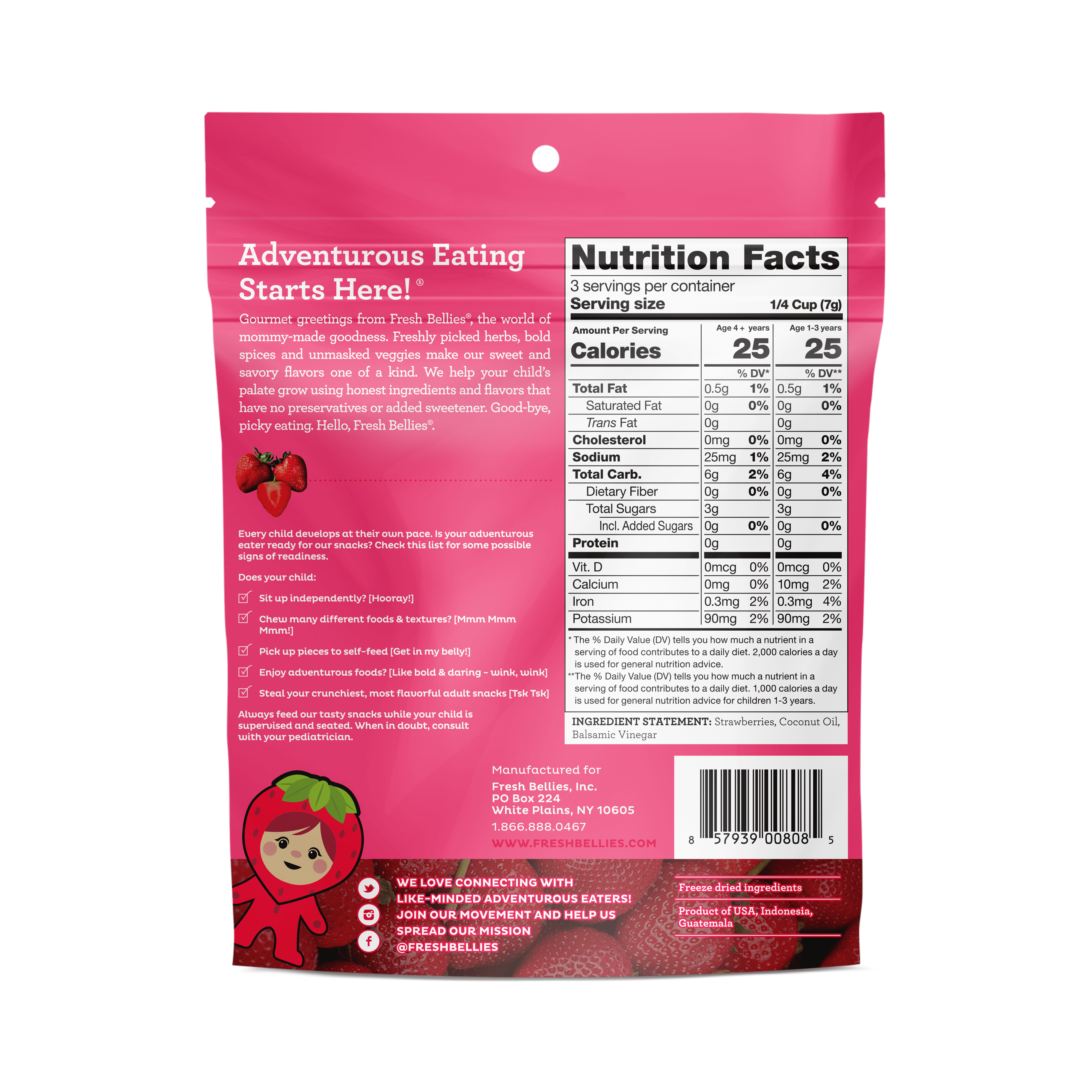 (2 pack) Fresh Bellies Toddler Treat, Strawberry Feels Forever, 0.75oz.