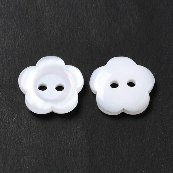 50Pcs White Flower Resin Buttons Dyed Button Parts Flower Buttons Decoration for Garment Sewing Buttons and DIY Craft Projects 15x3mm Hole: 1mm
