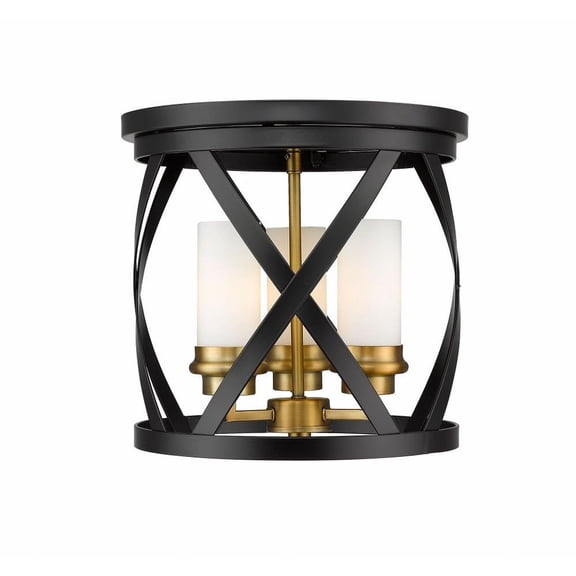 3 Light Flush Mount in Restoration Style 13 inches Wide By 12.25 inches High-Matte Black/Olde Brass Finish Bailey Street Home 372-Bel-4185947