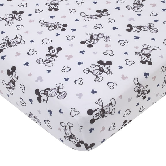 Disney Mickey Mouse Gray, Black, and White Fitted Crib Sheet