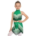 thumbnail image 2 of TiaoBug Kids Girls Latin Dance Outfits Fringe Tassels Halter Backless Crop Top with Mini Skirts Dancewear Green 16, 2 of 6