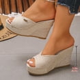 thumbnail image 7 of Rokment Cotton Linen Espadrilles Platform Wedge Sandals for Women 2026 Summer Beach Trendy Casual Peep Toe Extra Chunky Heeled Slip on Slides Backless Dressy Slippers Beige Size 6, 7 of 7