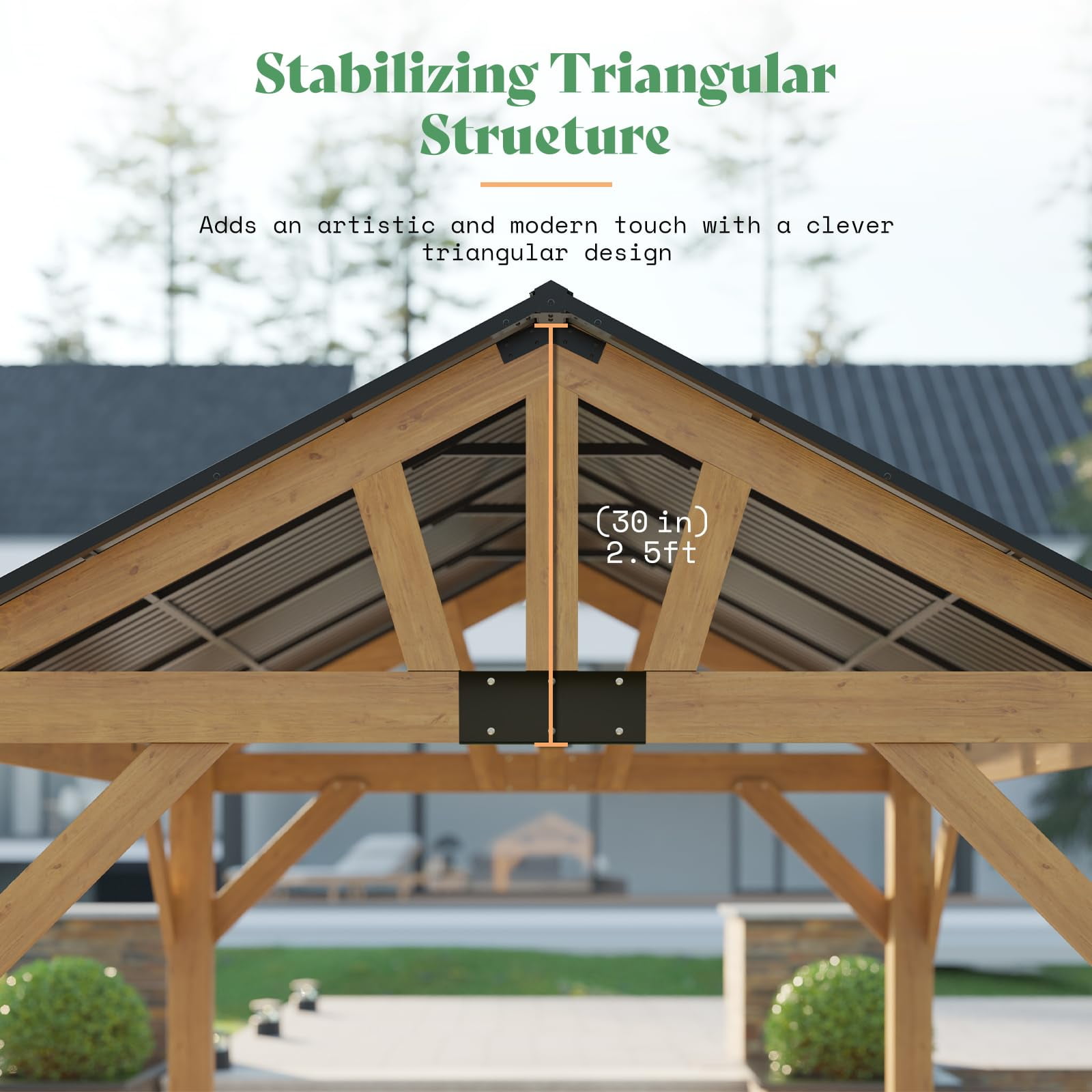 LUXOAK 13x15 ft Wood Gazebo with Bar Storage, Hardtop Pavilion & Steel Gable Roof