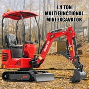 HUAYEE 1.4 Ton Mini Excavator with 200mm Digging Bucket, Ripper, Landscape Rake, HY14C Small Digger with 13.5 HP Engine, Side Swing, Hydraulic Thumb, In-stock in the US