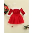 thumbnail image 4 of Toddler Baby Girls Christmas Dress Off Shoulder Long Sleeve Dress Princess Tulle Tutu Dress Outfits, 4 of 8