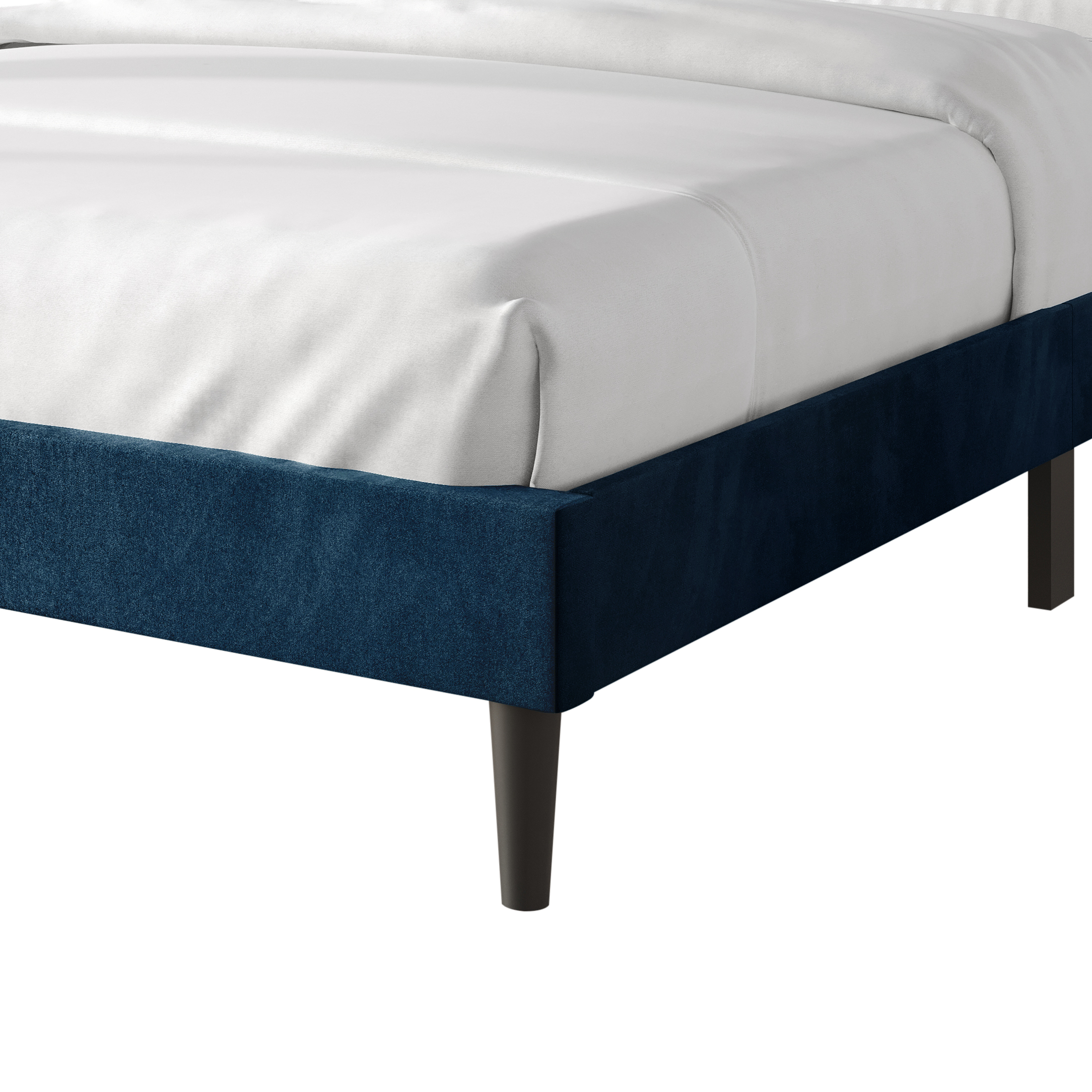 Castle Place Sophisticated Wingback Velvet Upholstered Full Platform Bed, Navy Blue