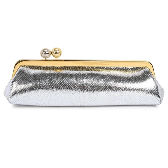 Silver Kisslock Frame Clutch Purse, Metallic Evening Bag for Women, Elegant Clasp Pouch for Wedding Prom Cocktail Party, 2025 New Handbag with Detachable Strap