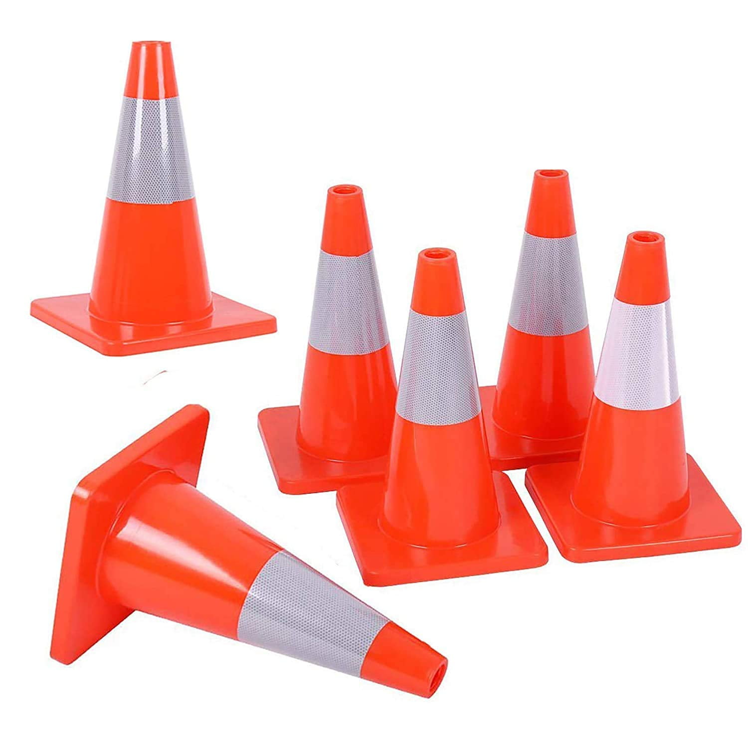 6PCS Traffic Cones 18" Wide Body Fluorescent Red Road Parking Safety Cones 