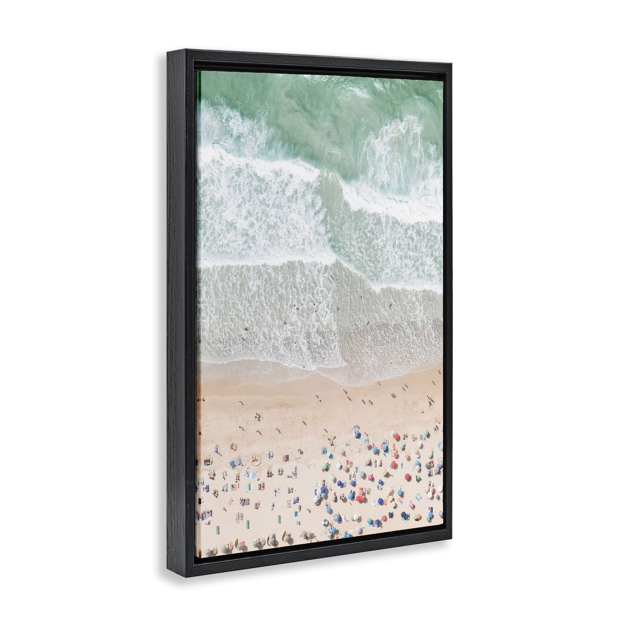 Stupell Industries Aerial Beachgoers View Nautical & Beach Painting Black Floater Framed Canvas Art Print Wall Art, 17 x 25