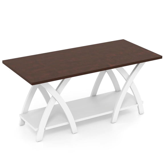 Resenkos 40" Farmhouse Wood 2-Tier Coffee Table with Lower Storage Shelf, Walnut