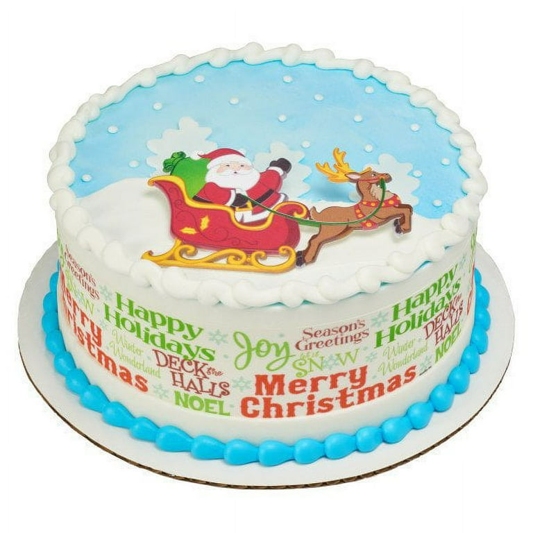 Christmas Santa's Sleigh and Reindeer Layon Cake Topper