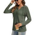 thumbnail image 5 of Hoodies for Women Waffle Knit V Neck Oversized Sweatshirt Button Down Drawstring Hooded Pullover Tops for Fall 2025 Army Green 2XL, 5 of 6