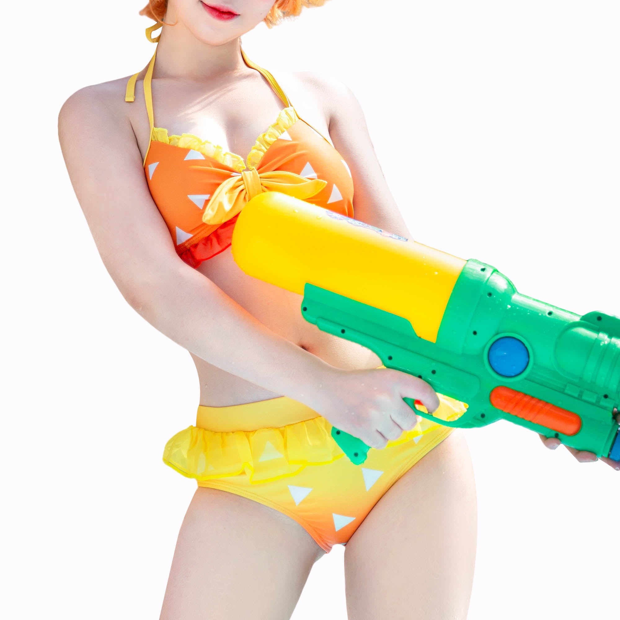 Women Two Piece Lace Up Anime Swimsuit Halter Layered Bikini Set Beach Anime  Bathing Suit 