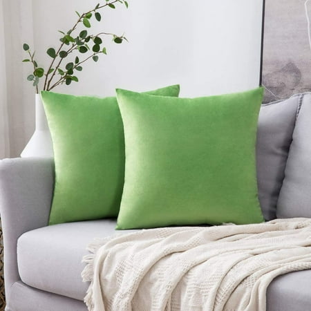

MIULEE Pack of 2 Lime Green Velvet Throw Pillow Covers 16x16 Inch Soft Solid Decorative Square Set Cushion Case for Spring Couch Sofa Bedroom