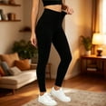 thumbnail image 2 of TEAJOPSUU Womens High Waist Ribbed Leggings Button Front Slim Fit Stretchy Yoga Pants Fall Winter Warm Knitted Tummy Control Leggings Black, 2 of 5