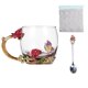 thumbnail image 2 of Yuarrent 350ml esmalte azul rosa flor taza de café de cristal 320ml Margarita leche té copas de vino whisky cóctel regalo chupito taza con cuchara Teteras Rosa Roja 320ML Yuarrent HA005099-01B, 2 of 6