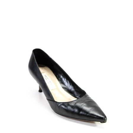 

Pre-owned|Saks Fifth Avenue Womens Pointed Toe Kitten Heel Pump Black 6B