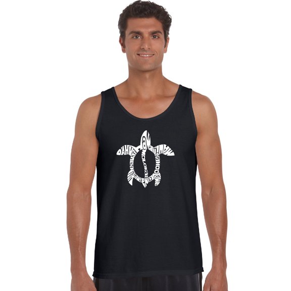 LA Pop Art Men's Word Art Tank Top - Honu Turtle - Hawaiian Islands