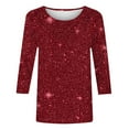 thumbnail image 4 of qucoqpe Womens 3/4 Sleeve Sequin Tops Crew Neck Sparkling T-shirts Fashion Casual Loose Blouses Base Tees, 4 of 5
