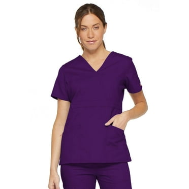 Dickies EDS Signature Scrubs for Women, Empire Waist Mock Wrap Top in Soft Brushed Poplin 86806, M, Eggplant