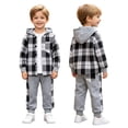 thumbnail image 3 of ClothesFuns Boys Outfits Toddler Boy Clothes Plaid Button Down Long Sleeve Hooded Shirt Tops Pants with Pockets 2Pcs Fall Winter Outfits 3-7Y, 3 of 8