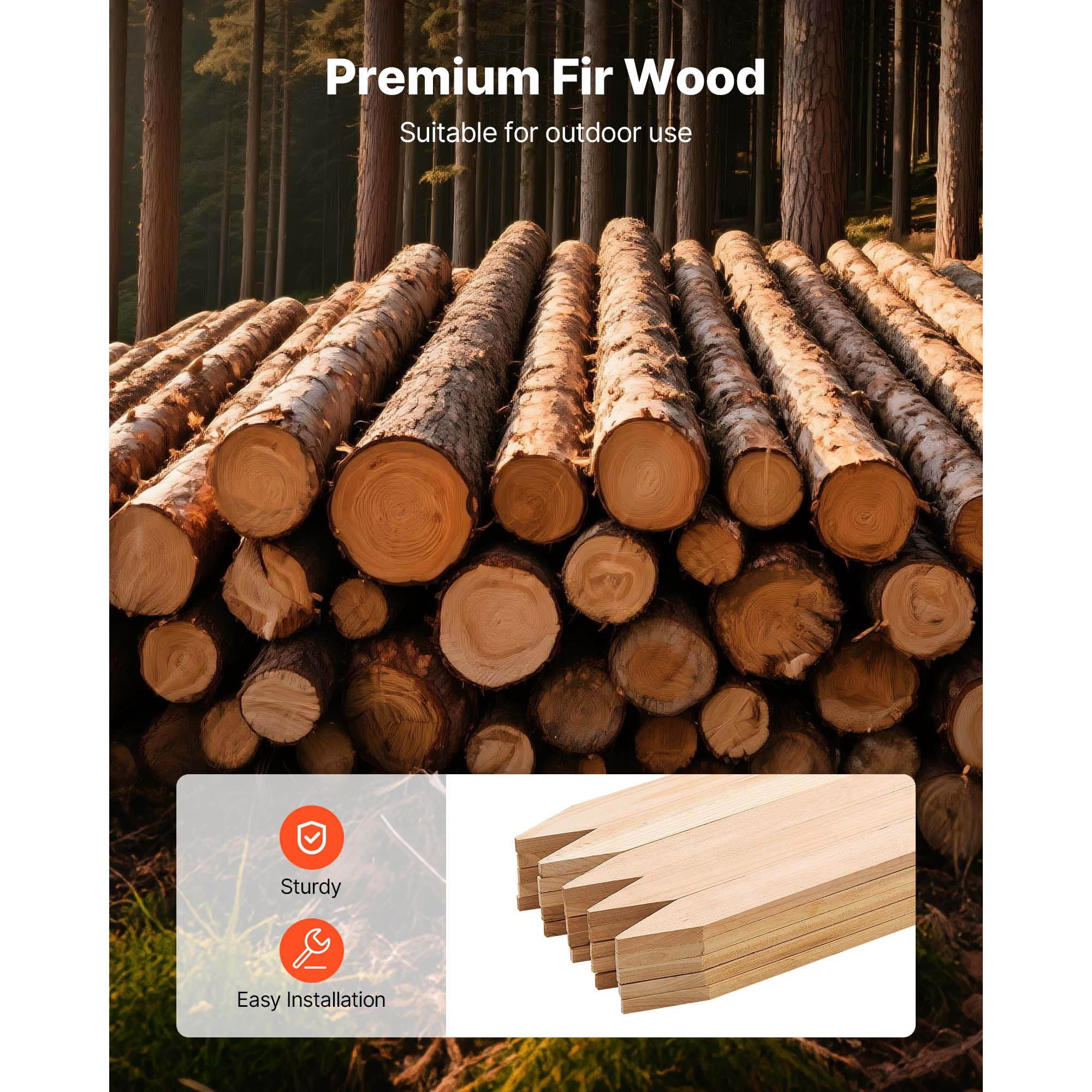Wooden Garden Stakes 10-Pack, Natural Fir Wood, Pointed Bottom for Easy Insertion, Multiple Sizes, for Plant Support Fence Marking