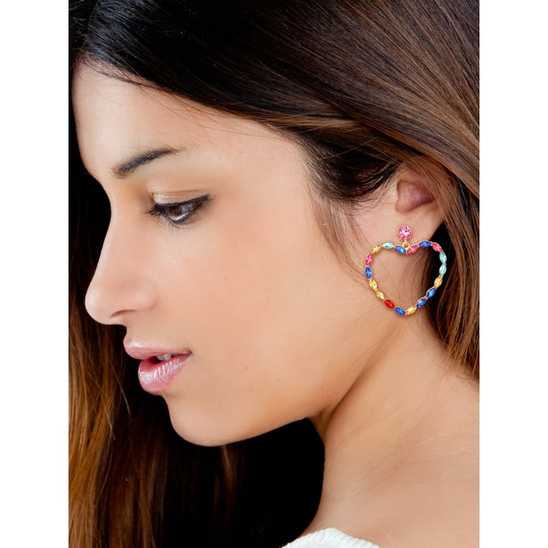 ハートドロップス「Heart Drops メイソンジャー S」 Jessica Simpson Heart Drop Earrings with Multi-Color Stones