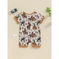 thumbnail image 4 of Suealasg Western Baby Boys Clothes Short Sleeve Crew Neck Cattle Horse Print Zipped Jumpsuit 3M 6M 12M 18M Infant Boys Summer Romper Bodysuit, 4 of 7