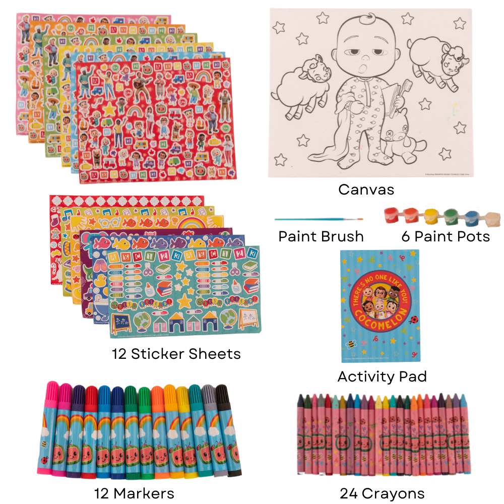 CoComelon Kids Art Set Stickers Markers and Paint Canvas 1000+ Piece Set