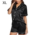 thumbnail image 1 of Ensemble de Nuit à Manches Courtes, Chemise Boutonnée, Tenue de Nuit à Manches Courtes, Vêtement de Nuit Femme, Pyjama d'Été, Noir, TG, 1 of 9
