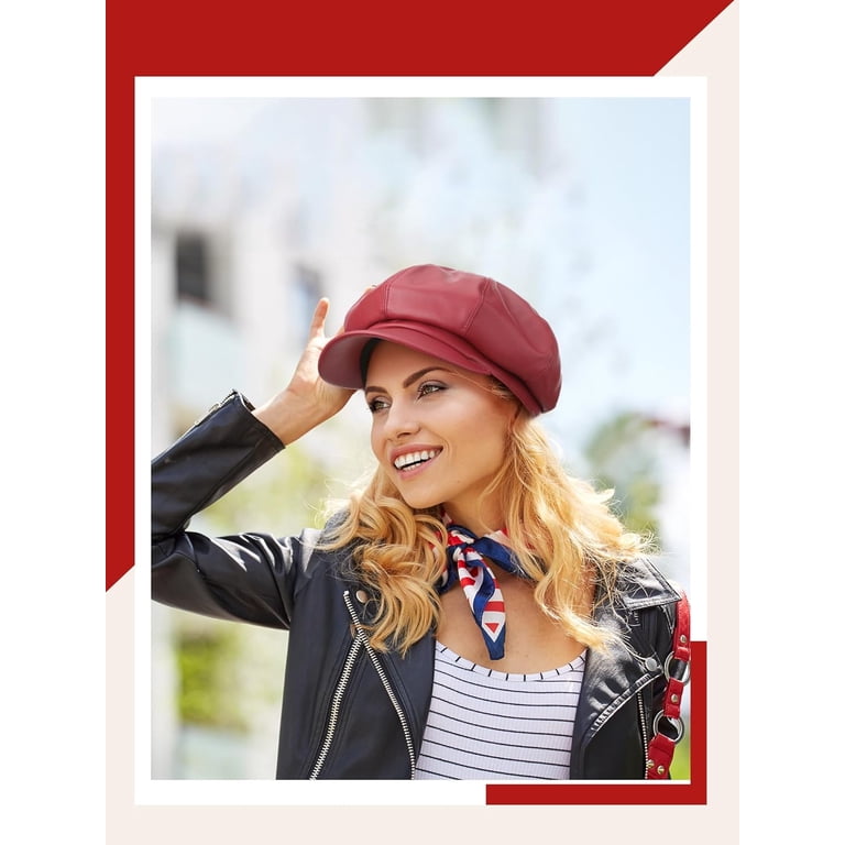 Gatsby Newsboy Caps for Women 8 Panel PU Leather Apple Cap  display picture 3