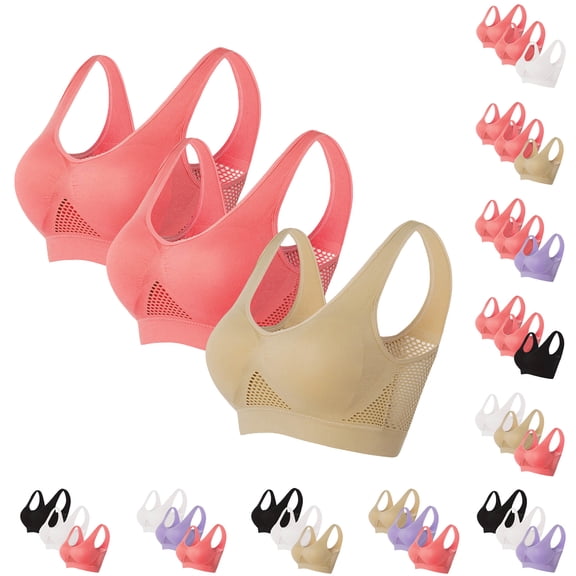 Dgankt 3 Pack Sports Bras for Women Seamless Wirefree Yoga Bra with Removable Pads,Size S-5XL