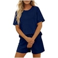 thumbnail image 6 of Avtoify Womens Shorts Dressy Casual Fashion Woman Round Neck Solid Short Sleeve Blouse Long Elastic Waist Pockets, 6 of 6