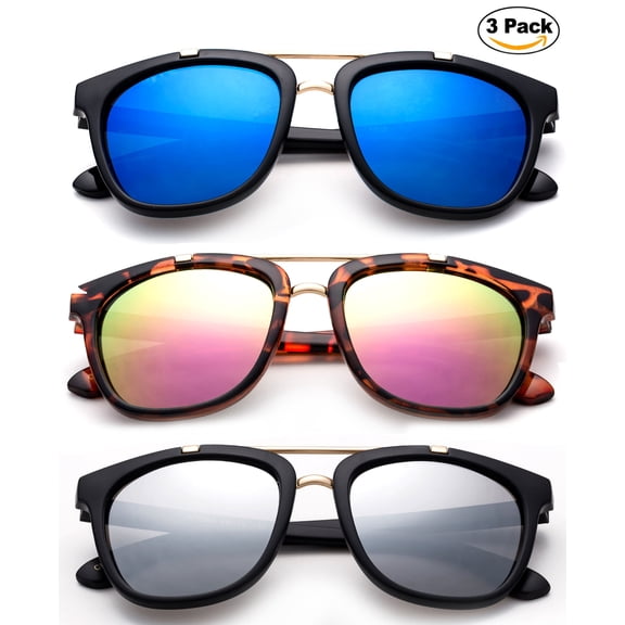 Newbee Fashion -Kids Girls High Fashion Plastic Aviator Sunglasses with Metal Bridge Stylish Oversized Fashion Girls Sunglasses with Flash Mirrorrd Lens UV Protection Lead Free High Quality