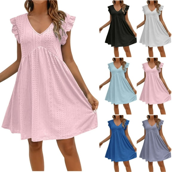 Sentmoon Dress for Women Short Sleeve Breathable Summer Dresses 2026 Dressy Regular Fit V Neck Plus Size Dresses for Curvy Women for Work and Office S