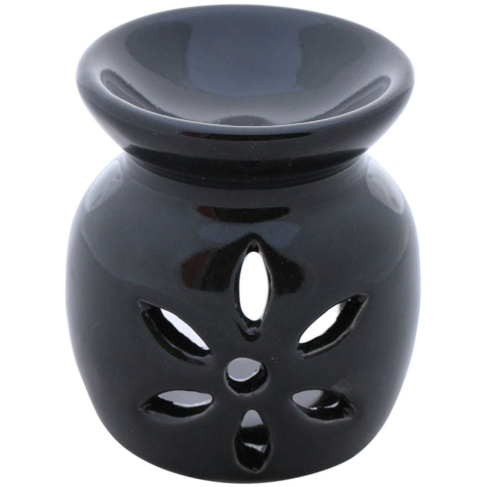 Small Black Floral Cut Work Oil Diffuser In Ceramic